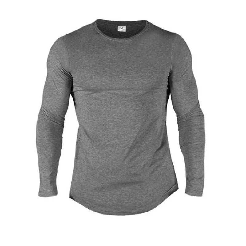 Plain Cotton Breathable Long Sleeve Clothing Gym Fitness Bodybuilding/Sport T-shirts Men's Workout Casual Slim Fit Autumn Shirts