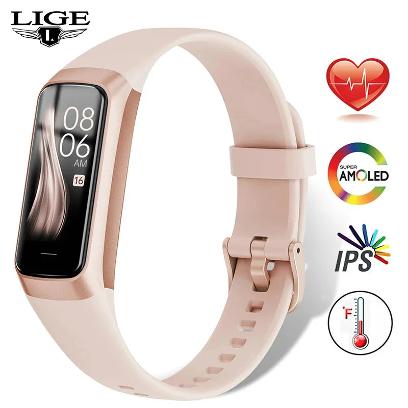 LIGE Amoled Smart Watch Smartwatch Band Women Heart Rate Blood/Waterproof Connected Smart Bracelet Sport Fitness Tracker  Watch