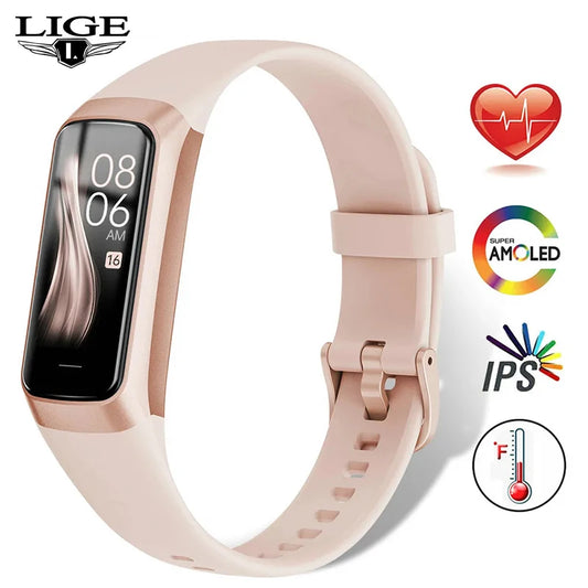 LIGE Amoled Smart Watch Smartwatch Band Women Heart Rate Blood/Waterproof Connected Smart Bracelet Sport Fitness Tracker  Watch