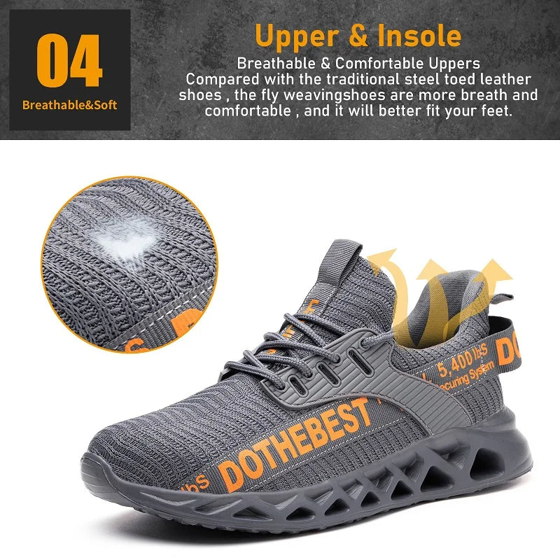 Steel Toe Work Safety Sneakers for Men Lightweight/Anti-Smash Anti-Puncture Protective Shoes