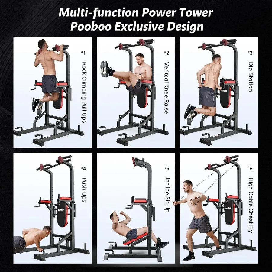 Power Tower Dip Station Pull Up Bar for Fitness Home Gym Workout/Multi-Function Adjustable Height Fitness Strength Training