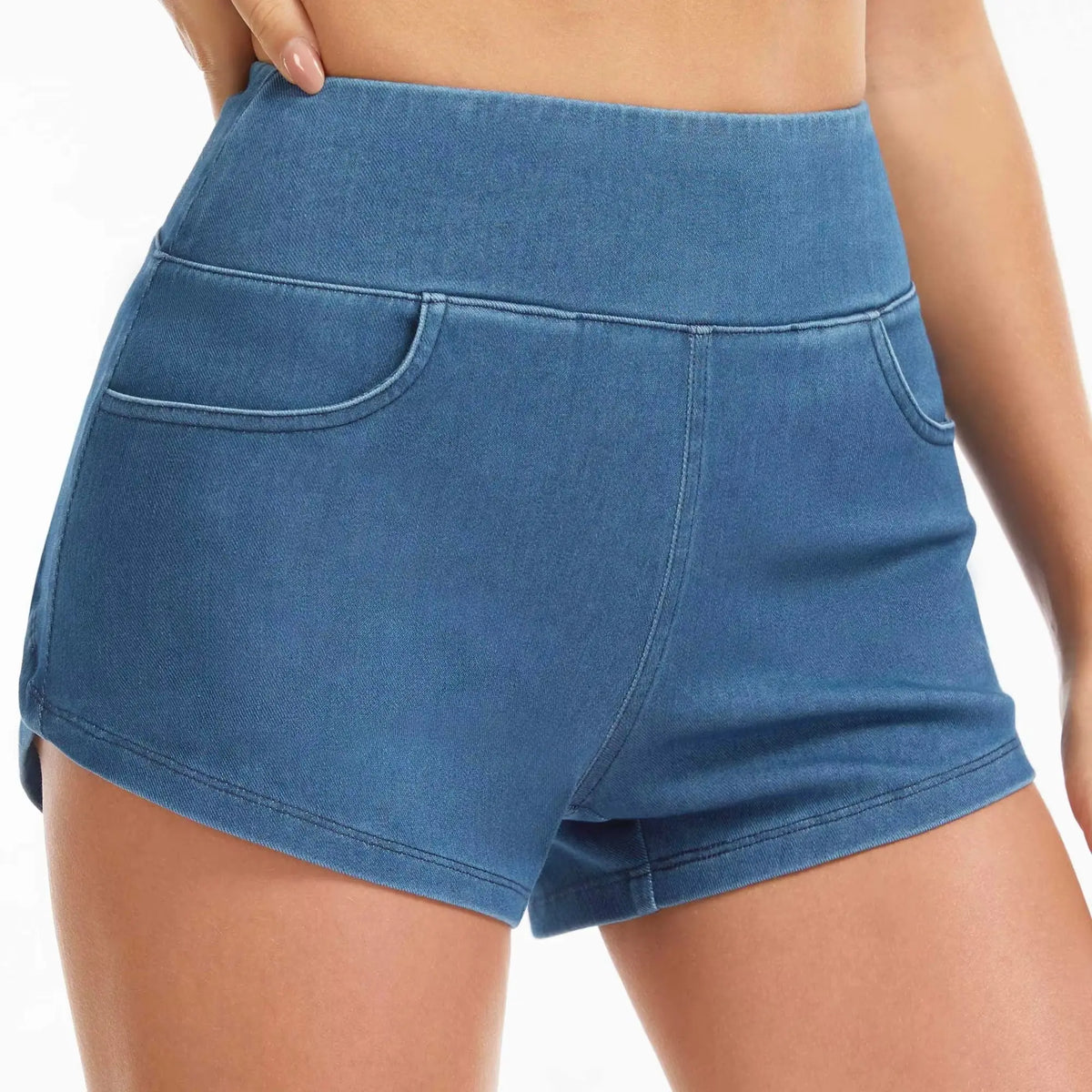 THE GYM PEOPLE Women's Stretchy Side Slit Denim Short/High Waist Pull On Jean Shorts With Pockets