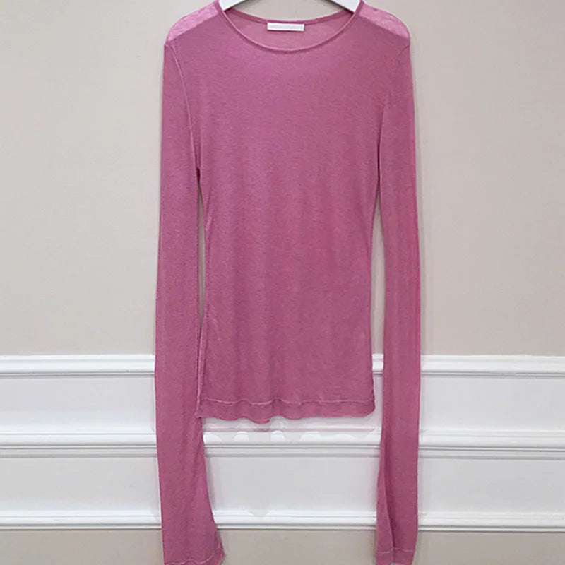 Women's Long Sleeve Slim Fit/T-shirt Elastic Soft Casual Top for Daily Wear