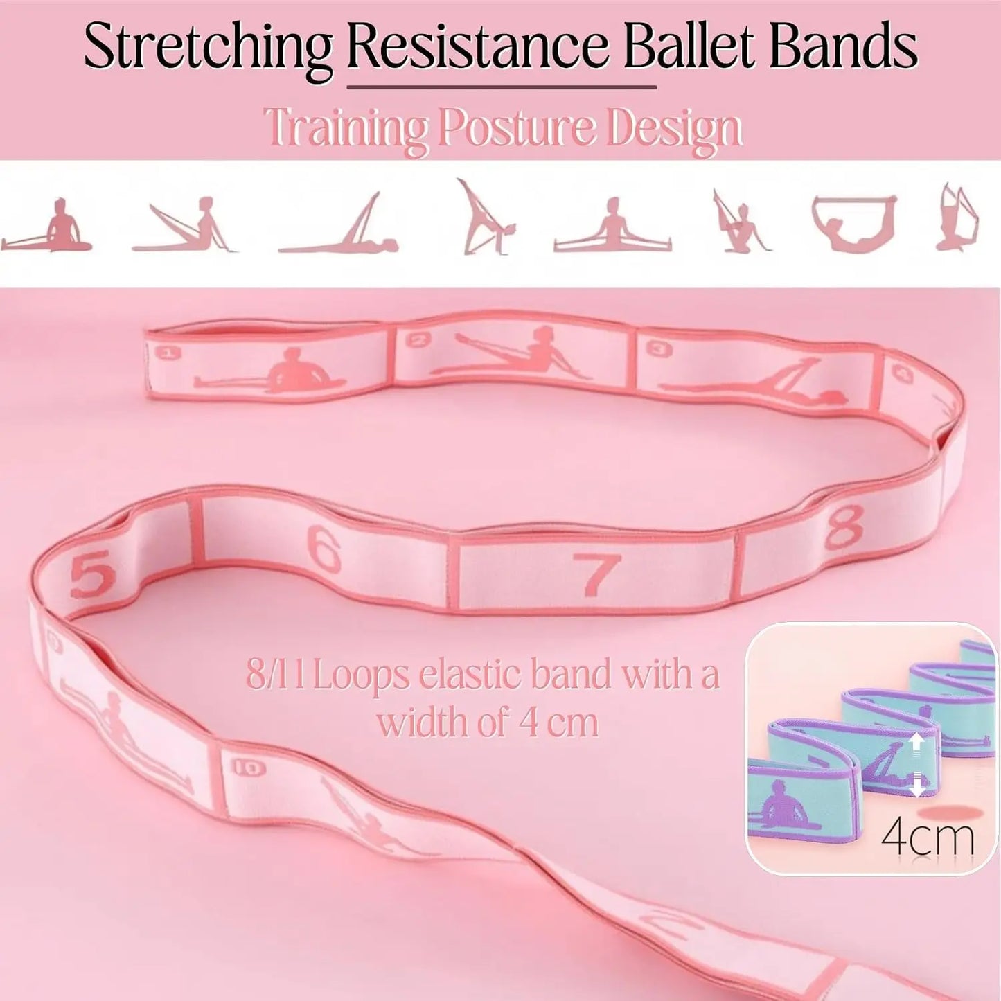Multi-Loop Stretch Band for Yoga Pilates Ballet Physical Therapy/Flexibility & Leg Stretching Durable Stretching Equipment with 11 Loops