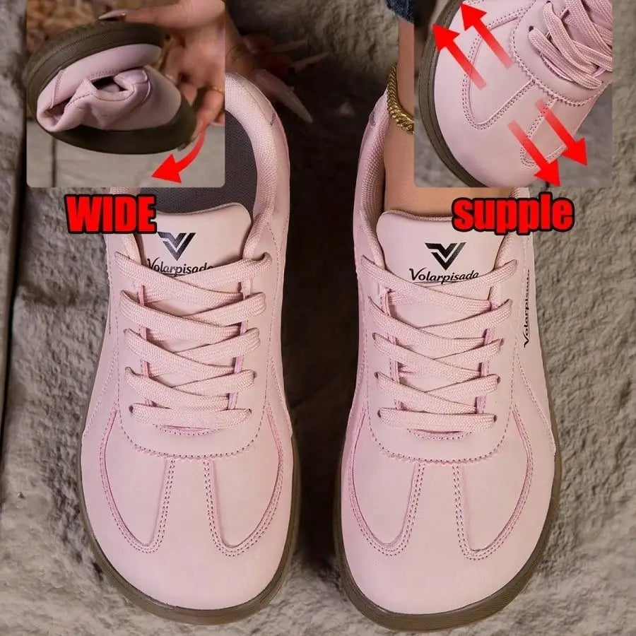 Women Retro Low Top Sneakers Wide Toe Box Lace Up Soft Leather/Flat Gum Sole Minimalist Casual Walking Trainers Office Daily Travel
