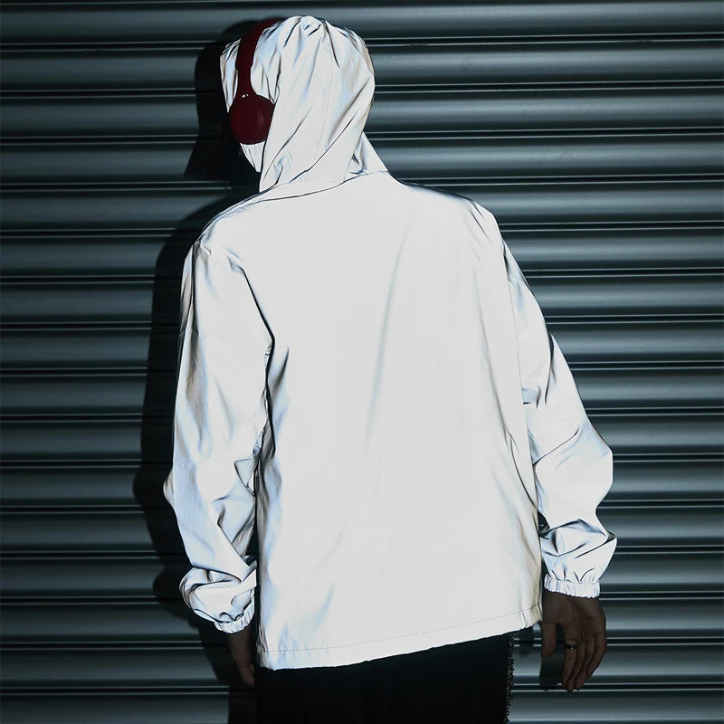 Night Reflective Clothes Spring New Men's Hooded Jacket Outdoor/Run Casual Windproof Coat Couples Hip-hop Streetwear S-5XL