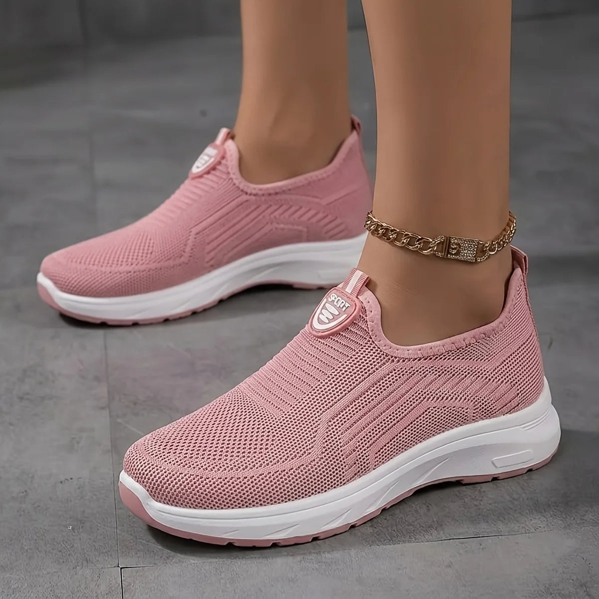 New Women Slip On Walking Sneakers Breathable Flying Knit Mesh/Casual Loafers Lightweight Cushion Platform Non Slip Sneakers