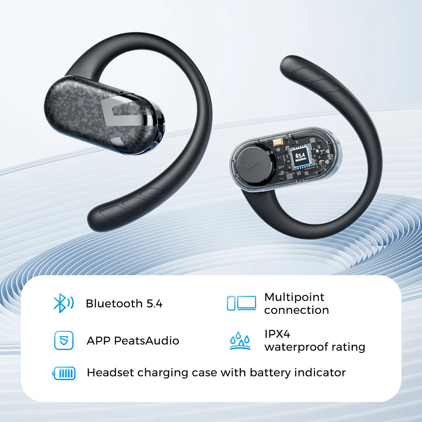 SoundPEATS Breezy Open-Ear Wireless Earphone Bluetooth 5.4 Earbuds/With 4 Mic AI call Noise Reduction, Multipoint Connection
