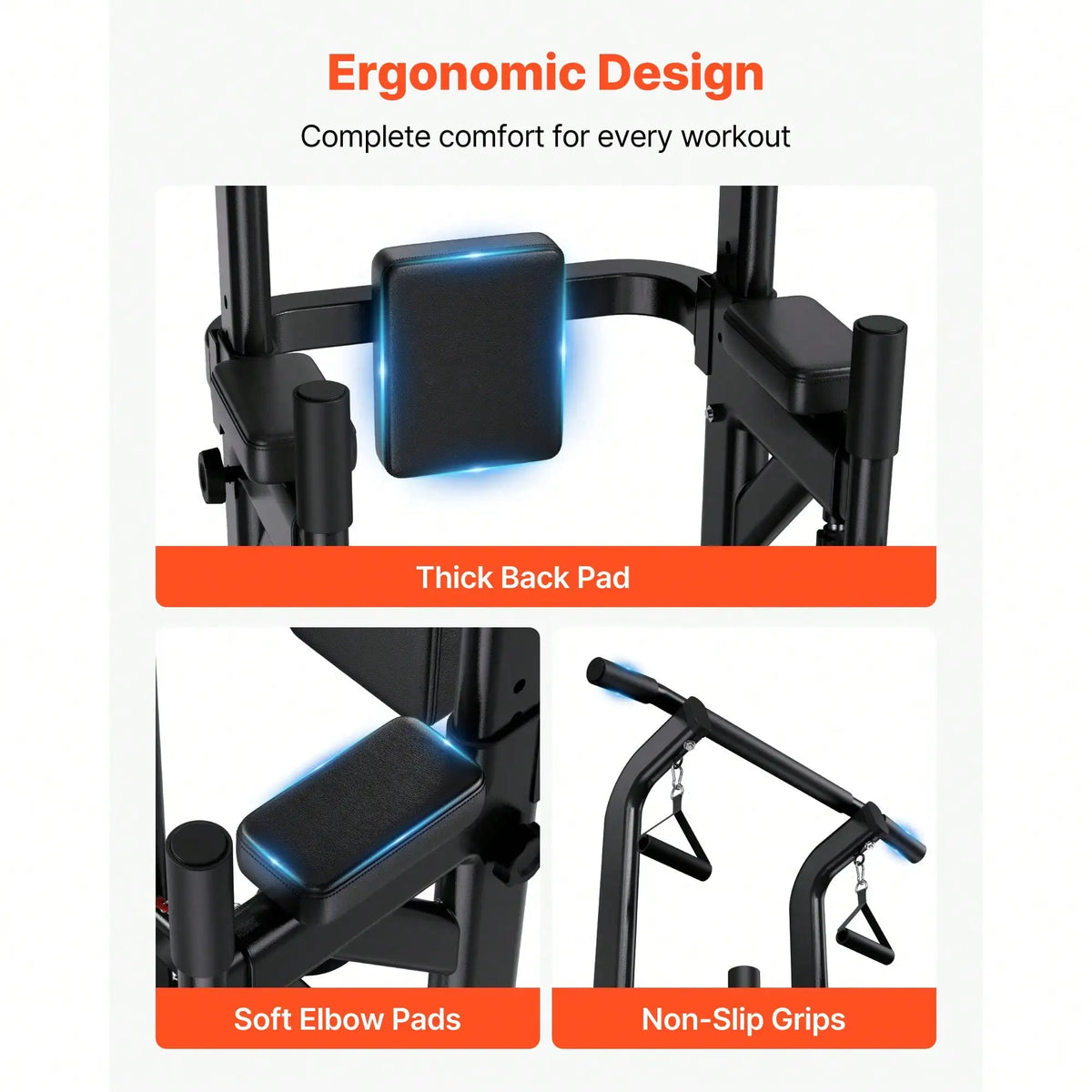 Pull Up Bar, 330 LBS Power Tower Dip Station, Workout Dip Station/With H-Shaped Stable Base & Back Pad, Adjustable 12 Level Height