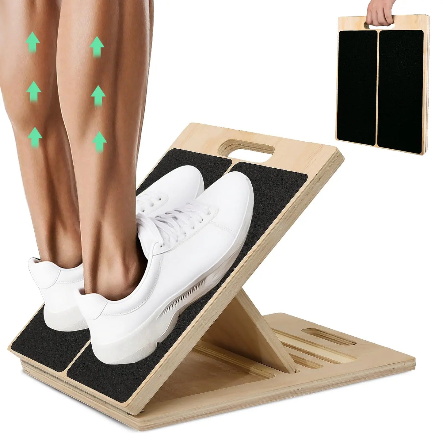 2 in 1 Wooden Balance Board & Calf Stretcher Slant Board/Adjustable Incline Ankle Stretch Board, Anti-Slip Wobble Board Foot Stretch