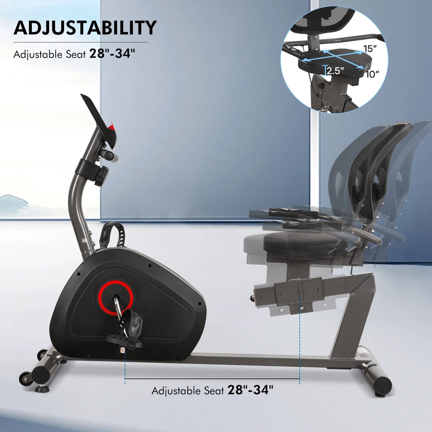 Recumbent Exercise Bike for Home Stationary Bike Sturdy Quiet 8 Levels/Recumbent Bikes Large Comfortable Seat Heart Rate Handle