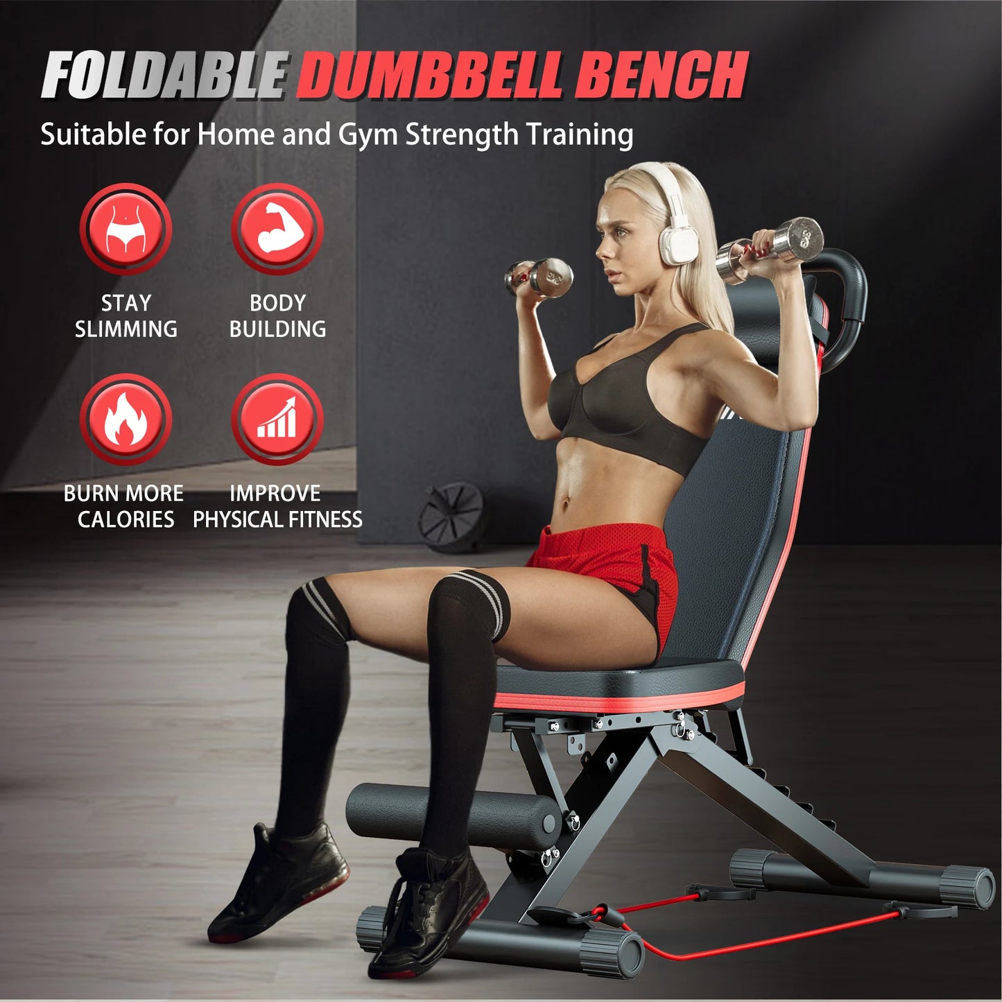 14-in-1 Foldable Dumbbell Bench Weight Pre-Assembled/ Multi-Functional 1000 lbs 6 Adjustable Levels for Full Body Workout