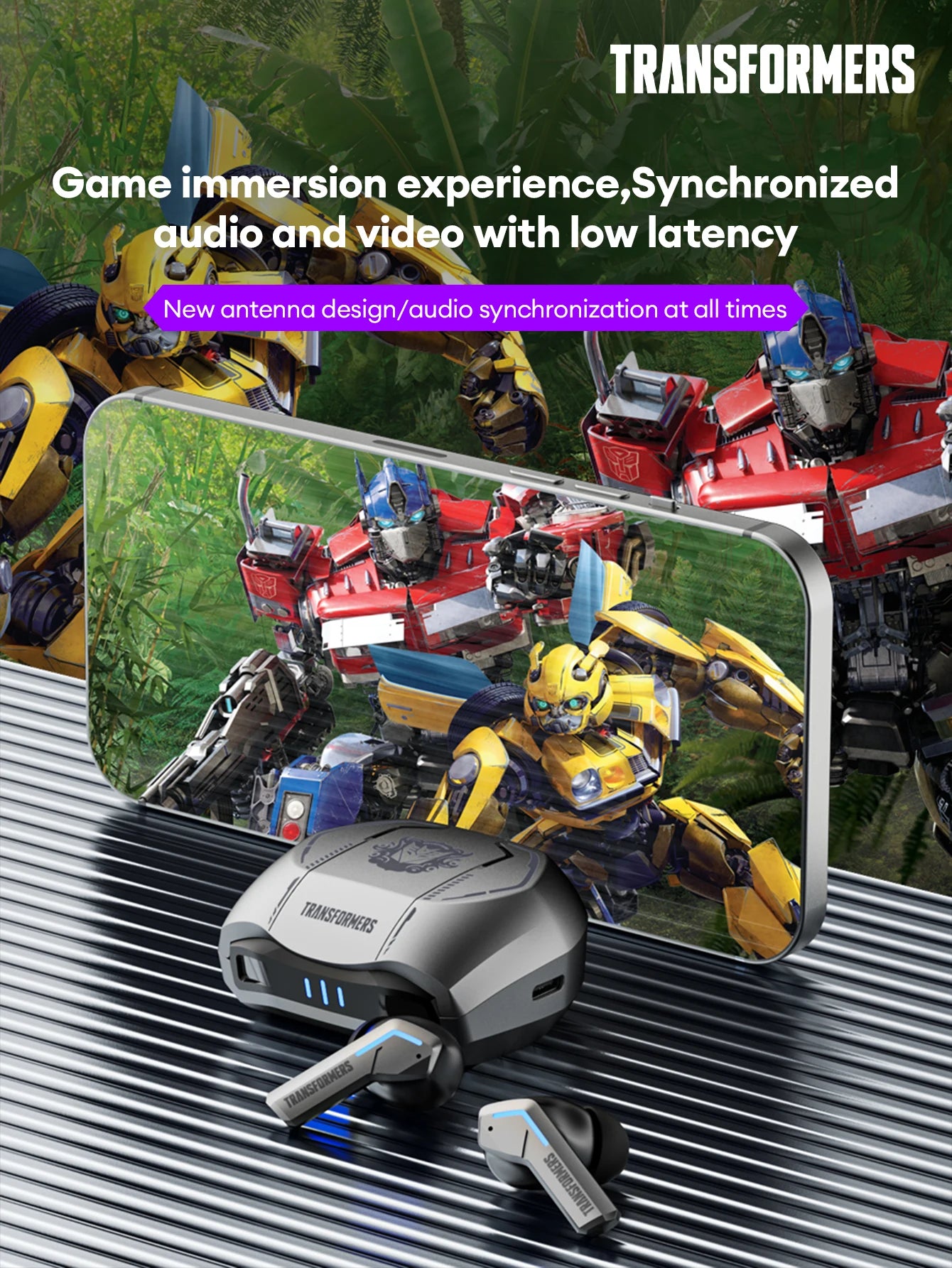 Ship From US Transformers TF-T06 Bluetooth Earphones Gaming Headset/Low Latency with Mic Headphones HD Call Wireless Earbuds