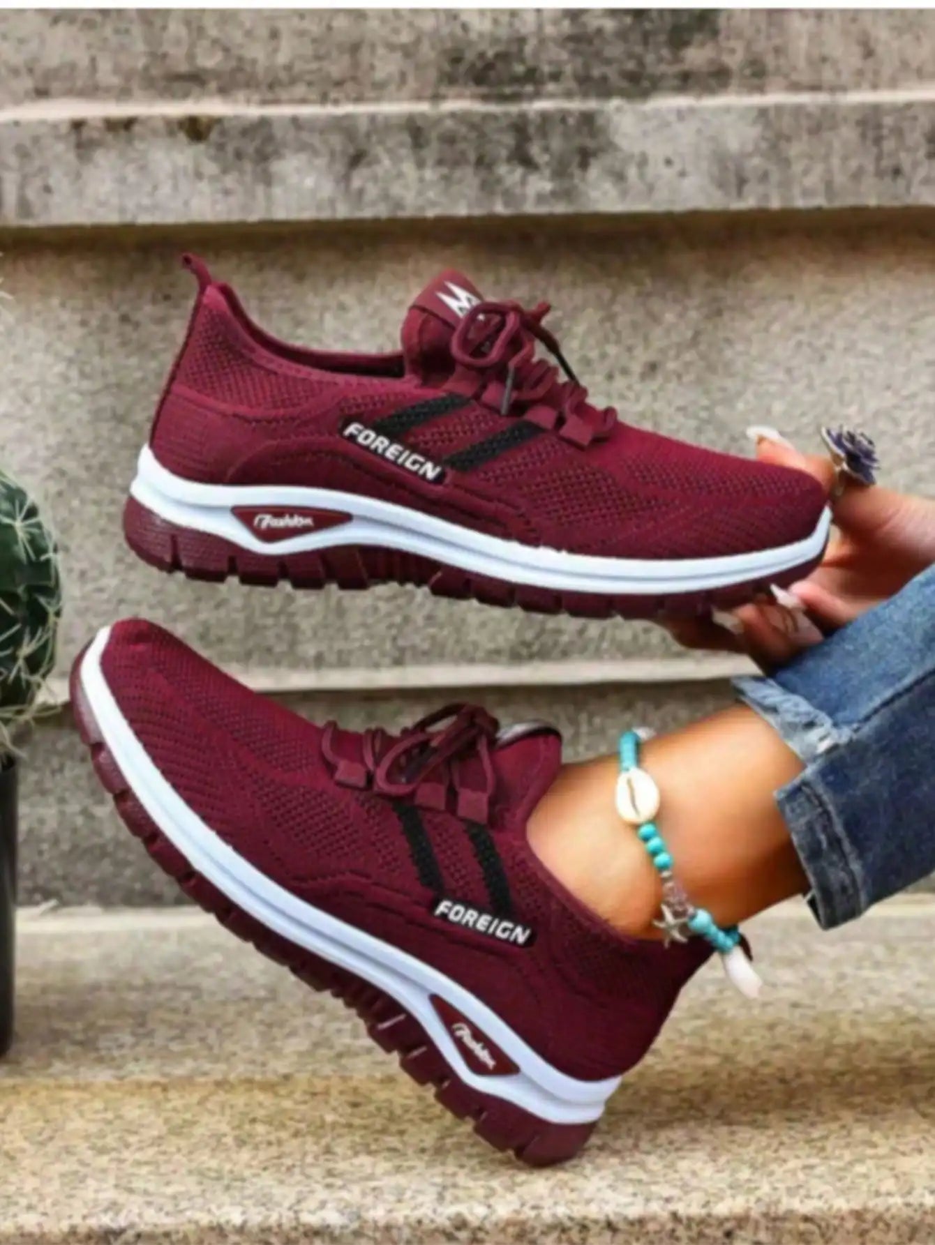 Women Breathable Knit Air Cushion Platform Walking Sneakers/Lace Up Lightweight Non Slip Wedge Casual Shoes Shock Absorbing