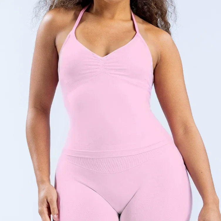 Gym Beautiful Open Back Bra Running Workout Halter Impact/Longline Strappy Top Sports Yoga Vest Women's Fitness Tank Top