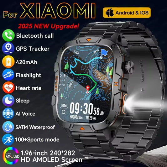 For Xiaomi Outdoor Sports Smart Watch GPS tracker 5ATM Flashlight/1.96" HD Display Screen Bluetooth call Men Fitness Watches