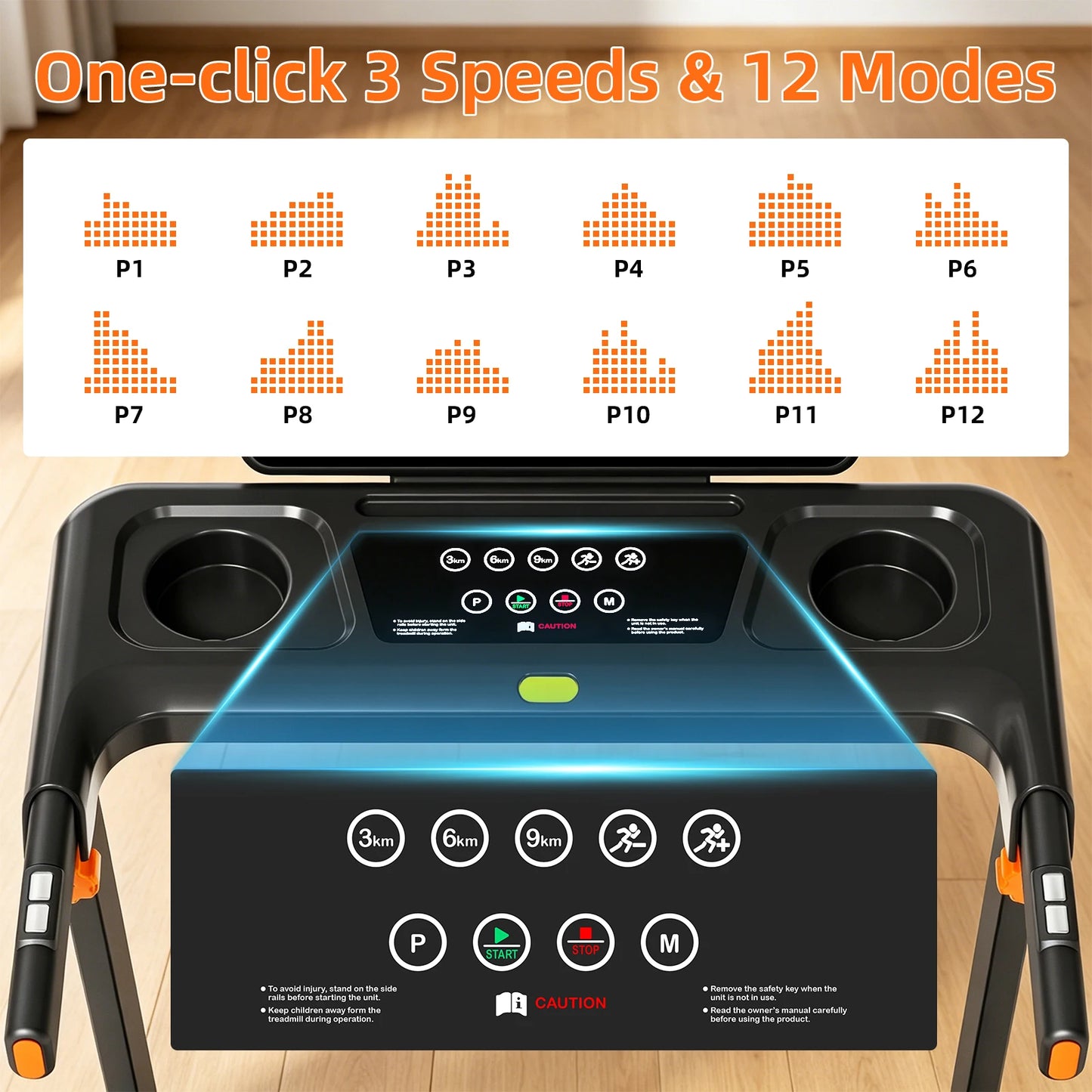 Quiet 3-in-1 Foldable Walking Pad Treadmill with 12% Incline for Home/12 Preprogrammed HIIT Modes, Supports up to 300 LBS Smart Treadmill Built