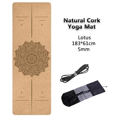 5mm Natural Cork TPE Yoga Mat 183*61cm Fitness Mats/Gym Pilates Pad Training Exercise Sport Mat With Position Body Line