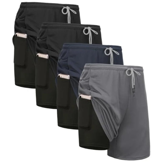 Kinglaman 4 Pack Men's 2 in 1 Running Workout Shorts with Liner/Gym Athletic Quick Dry Sport Shorts with Pockets