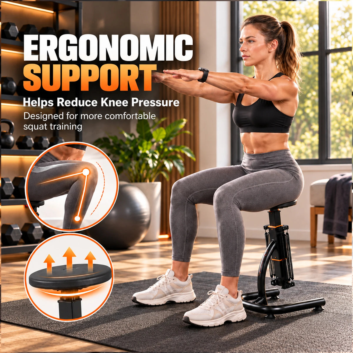 Assisted Squat Machine, Seat Height Adjustable from 61 to 76 cm Variable/Intensity Glutes Trainer Fitness Butt Machine Exercise Equipment