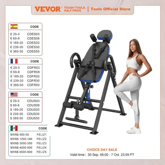 VEVOR Inversion Table Heavy Duty Decompression Back Stretcher/Machine Strength Training Equipment with Headrest