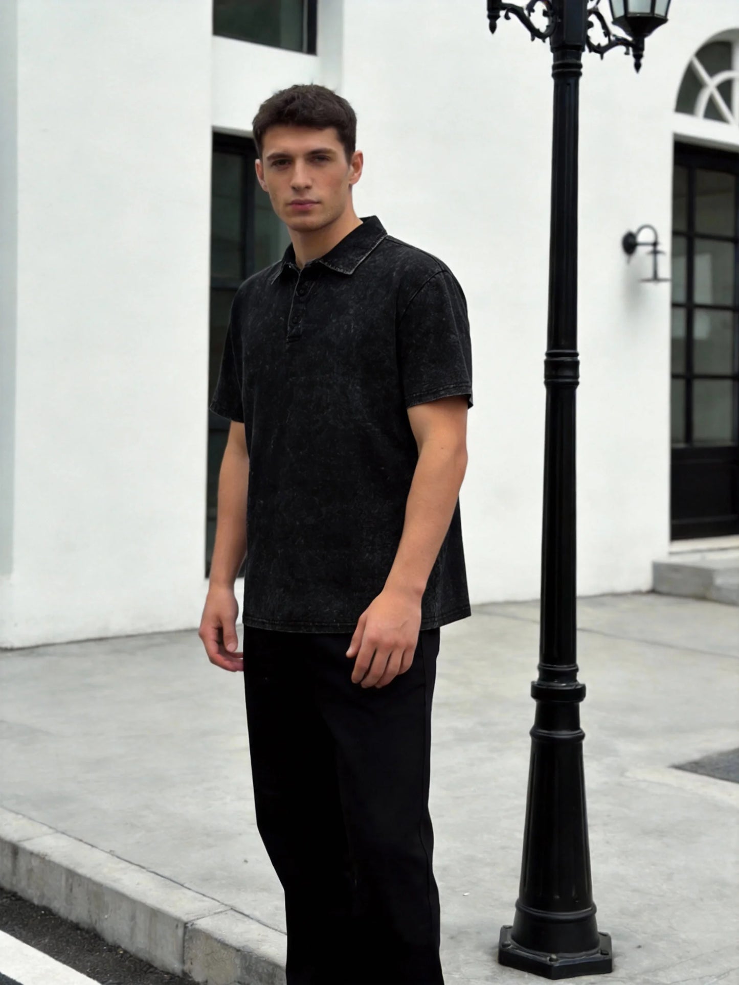 Men's 220g cotton washed T-shirt Retro heavyweight short sleeved/casual shirt solid color round neck short sleeved shirt