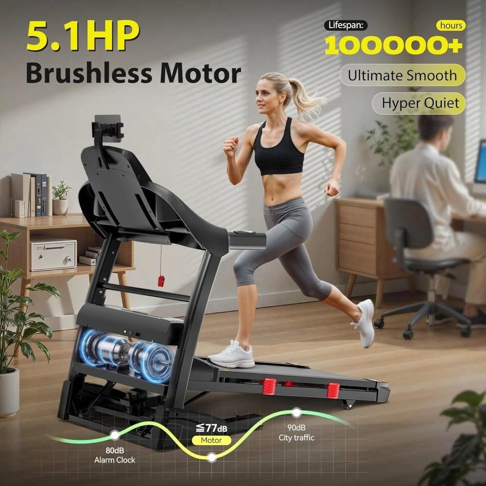 Treadmill with 15% Auto Incline 400lbs Capacity, 5.1HP Folding Treadmill/Running Machine for Home with Safety Customized