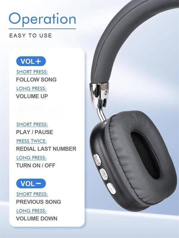 Wireless Bluetooth Headphones High-Resolution Audio Foldable/Lightweight Deep Bass Long-Lasting Earphones