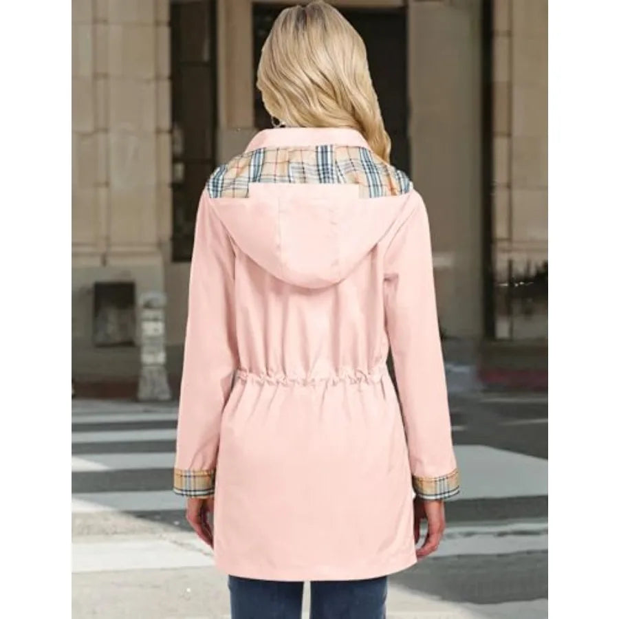 BBX Lephsnt Rain Coats for Women Waterproof Rain Jacket/Lightweight Windbreaker Outdoor Hooded Trench Coat