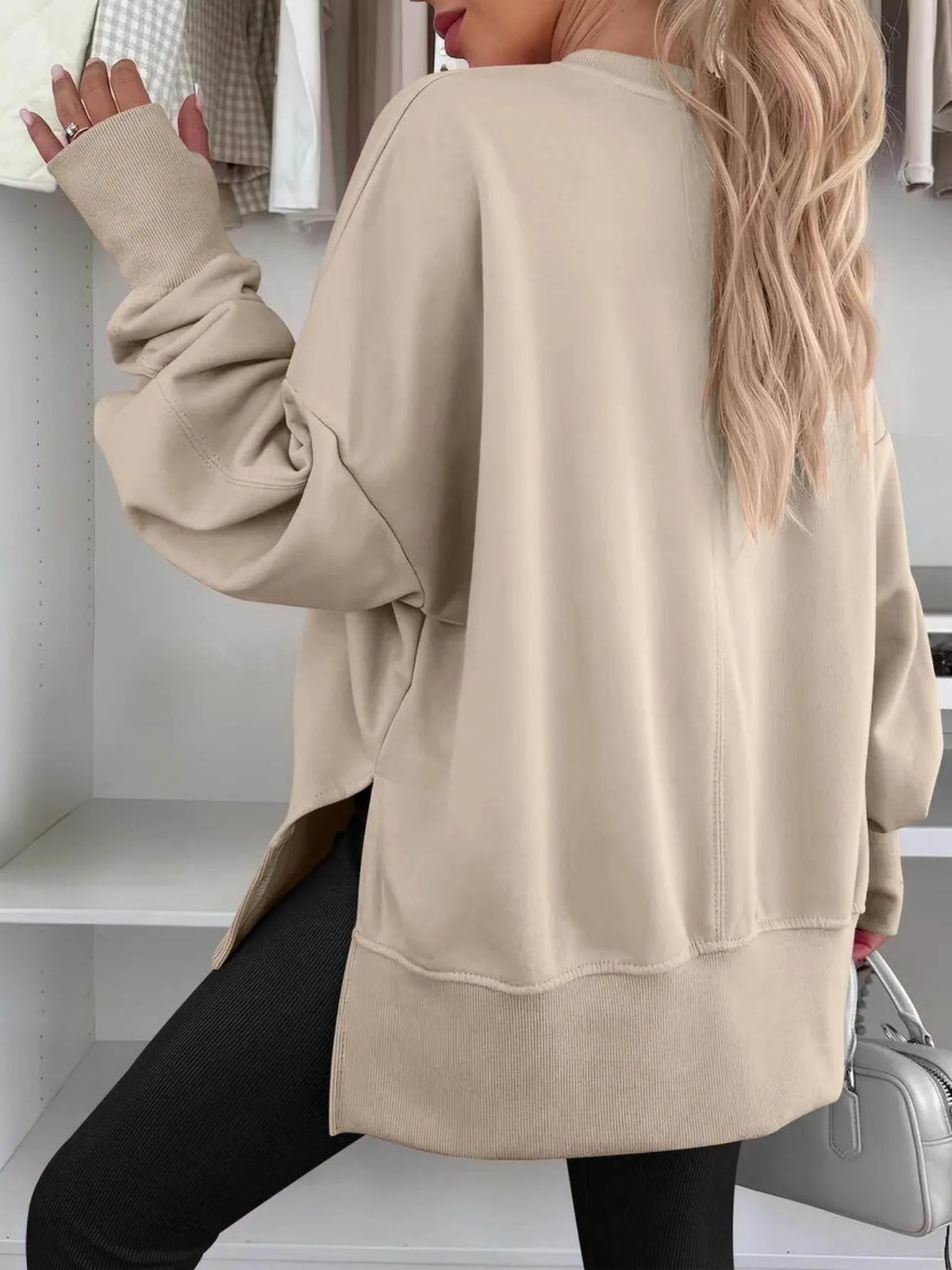 Women Crew Neck Long Sleeve Drop Shoulder Side Slit/Loose Oversized Sweatshirt Casual Daily Going Out Top