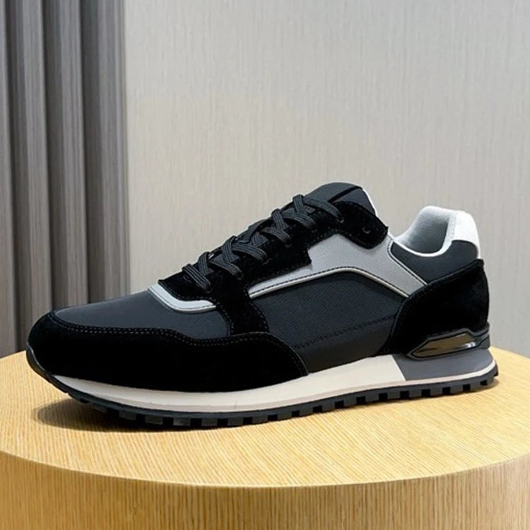 New Men's Casual Sports Sneakers Genuine Leather Patchwork/Fabric Korean Style Versatile Comfort Travel Shoes