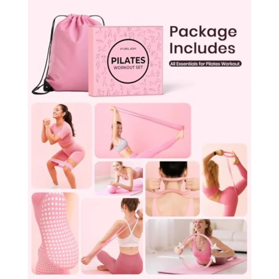 Fuelion Pilates Ring Set for Women Home Workout Pilates Equipment/with Resistance Bands 14'' Magic Circle Mini Ball Pilates