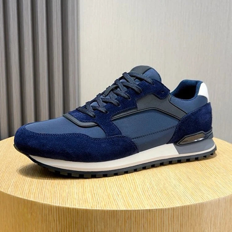New Men's Casual Sports Sneakers Genuine Leather Patchwork/Fabric Korean Style Versatile Comfort Travel Shoes