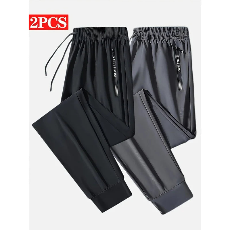 2-Pack Men's Sports Trousers High Stretch Men's Jogging Pants/Quick-Drying Sweatpants Baggy Man Fishing Gym Sportswear Pants