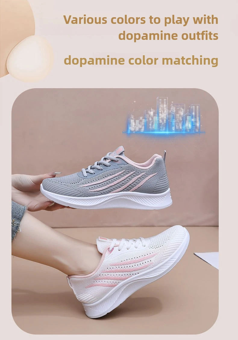 Women's Lightweight Running Shoes Summer Breathable Lace-Up/Gym Walking Training  Cushioned Sole Non Slip Fatigue Relief Casual