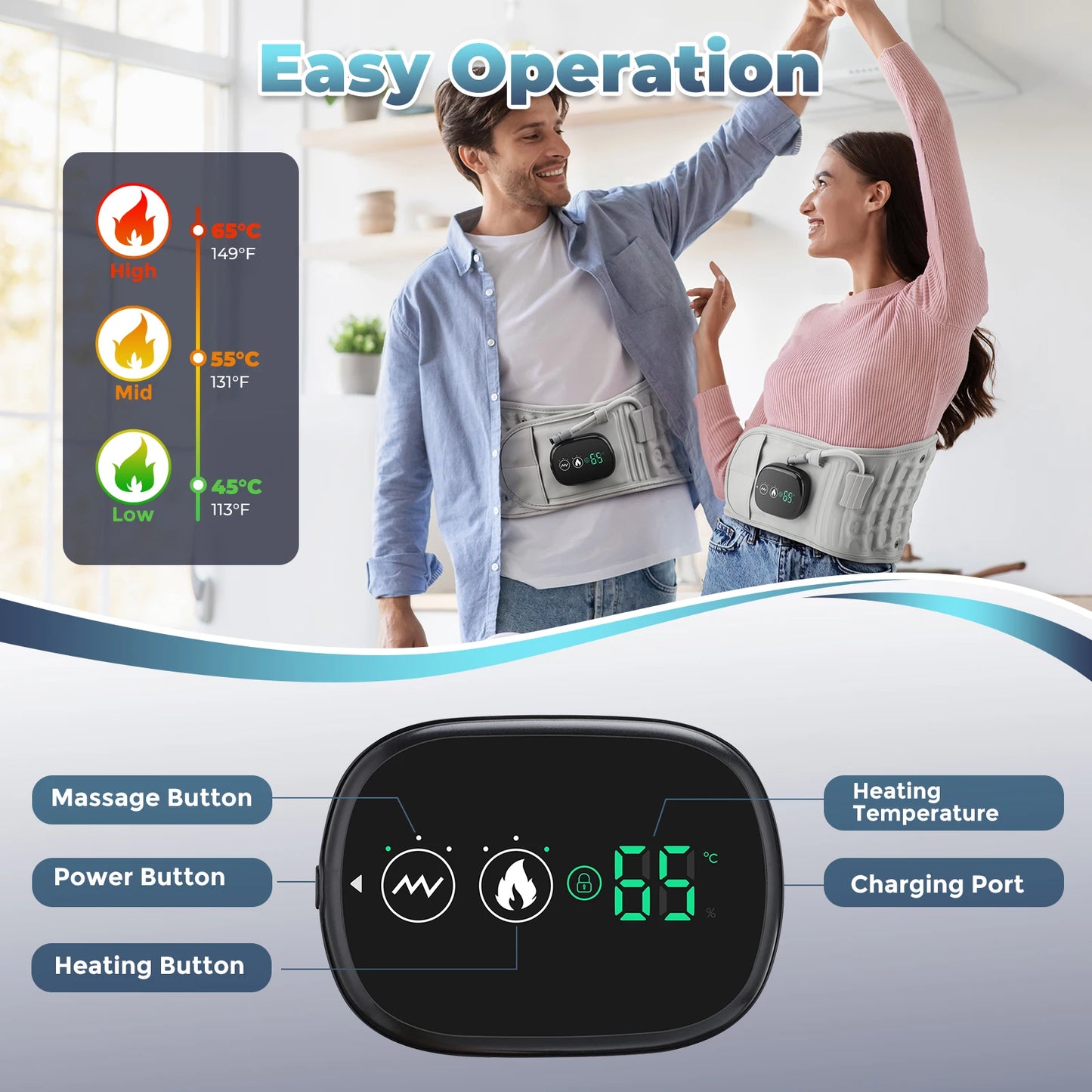 Electric Waist Massager Infrared Heated Lumbar Pad/Adjustable Temperature Hot Massager
