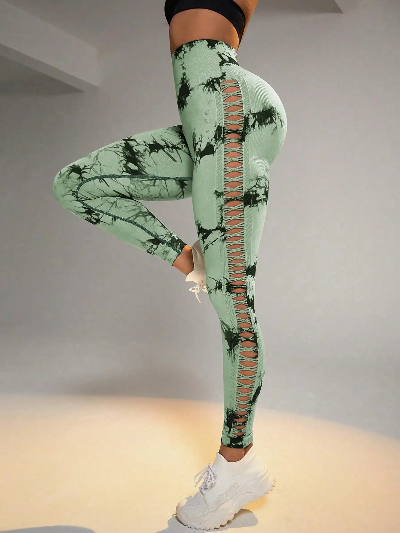 Tie Dye Seamless Leggings for Women High Waist Yoga Pants/Scrunch Butt Lifting Elastic Tights Side mesh design