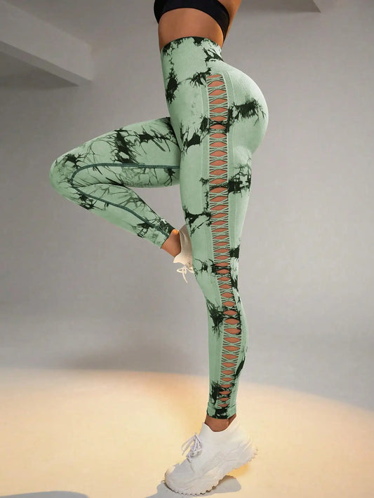 Tie Dye Seamless Leggings for Women High Waist Yoga Pants/Scrunch Butt Lifting Elastic Tights Side mesh design