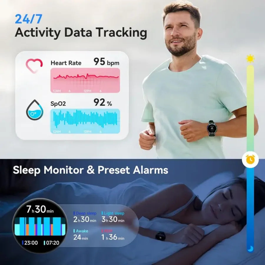 Smart Watch for Men & Women Wireless Calling Dialing 100+ Sport Modes/Fitness Tracker with Various APP Reminders Call