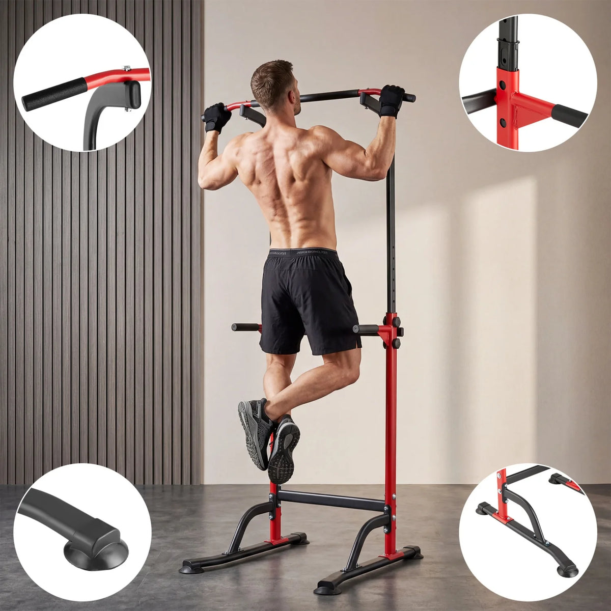 Power Tower Pull Up Dip Station – 10-Level Adjustable Height, 330LBS Capacity, Heavy Duty Steel Frame, Multi-Function Home Gym