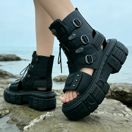 Punk Chunky Heel Platform Women Sandals Large Size/Open Toe Summer Shoes Retro Gothic Sandals Female Runway New