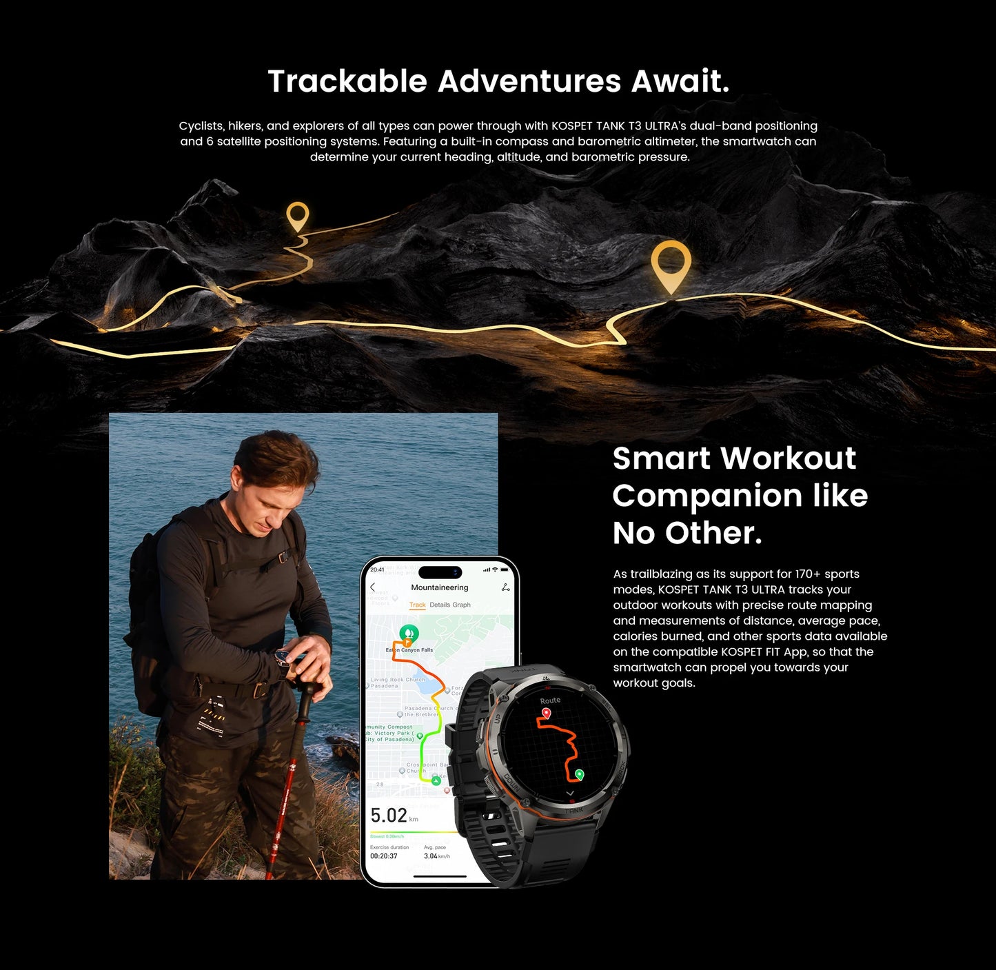 Original KOSPET TANK T3 Ultra GPS Smart Watch for Men Rugged Smartwatch/470mAh Fitness AMOLED Bluetooth Electronic Watches
