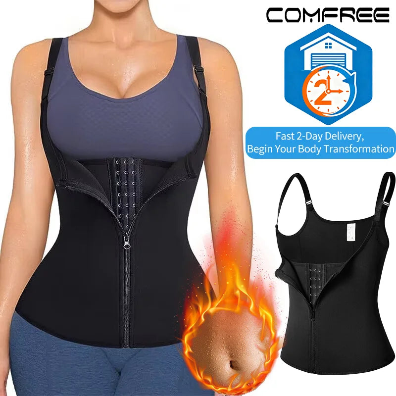 2 PCS Women's Waist Trainer Sauna Effect Sweat Vest Corset/Body Shaper Neoprene Shapewear Tummy Control Gym Workout Tank Top