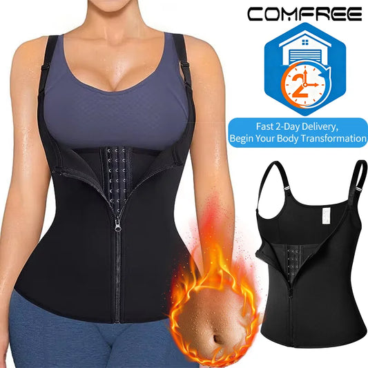 2 PCS Women's Waist Trainer Sauna Effect Sweat Vest Corset/Body Shaper Neoprene Shapewear Tummy Control Gym Workout Tank Top