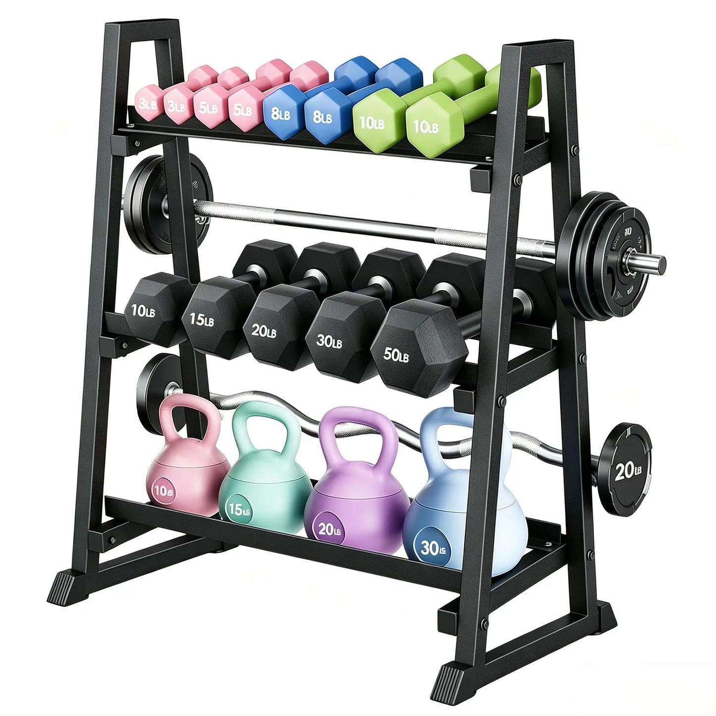 Dumbbell Rack 3 Tier Weight Rack For Home Gym Trapezoidal Frame/And H Frame Weight Stand For Dumbbells Kettlebells
