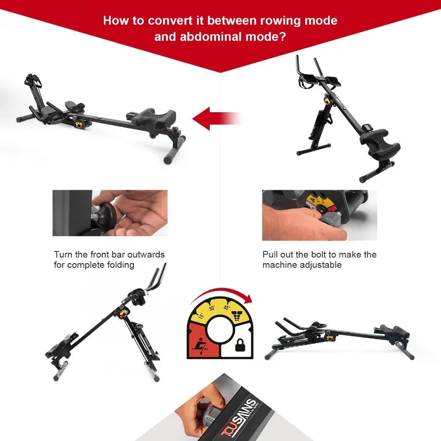 3 in 1 Foldable Rowing Machine, AB Machine with 3 Level Angle & Led Monitor/Multi-Functional Rower Fitness Equipment Home Gym