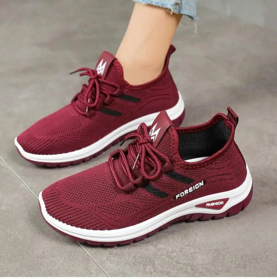 Women Breathable Knit Air Cushion Platform Walking Sneakers/Lace Up Lightweight Non Slip Wedge Casual Shoes Shock Absorbing
