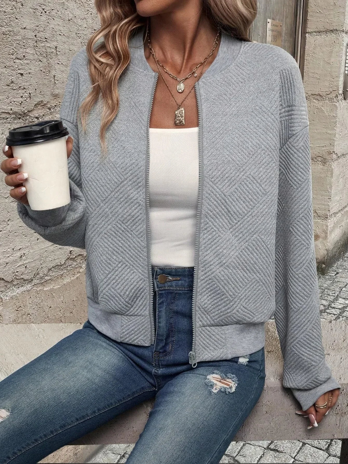 Autumn and Winter New Solid Color Zipper Jacket/with Collar Casual Coat for Women