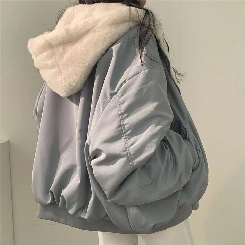 Thick Warm Fashionable Double-sided Cotton Jacket for Women's Clothing/Winter New Casual Zipper Hooded Cotton Jacket for Tops