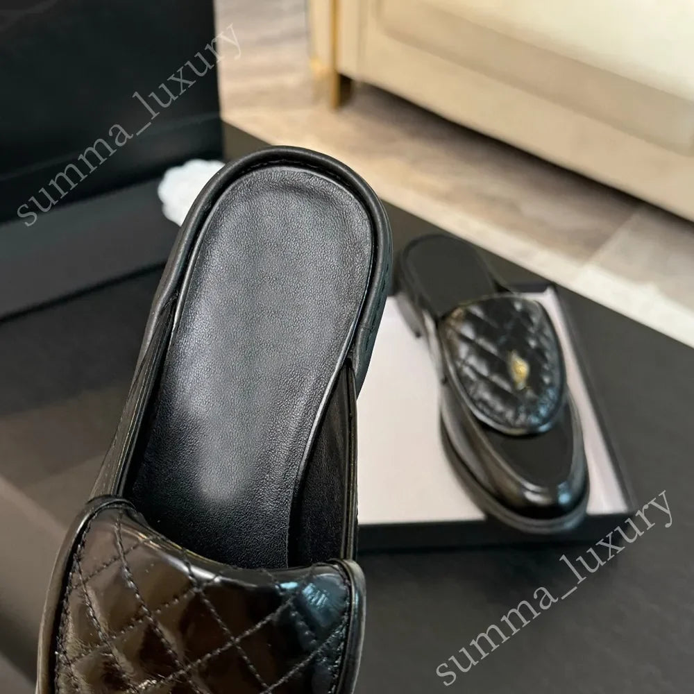 Quilted Turn lock Mules Slides Women Designer Mules mirror quality/Designer Loafers 100% Real Lambskin Size 34-42 Luxury Slip-On